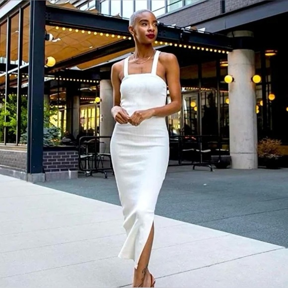 NWT Signedblake Women’s Midi Dress Cream Ribbed The Drop Small Graduation - Picture 1 of 12
